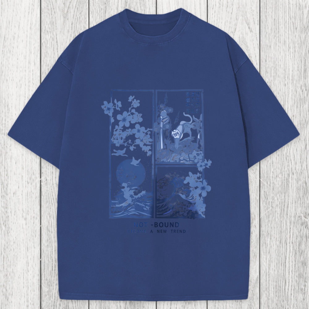 Tokyosol Not Bound Japanese Print Art Washed T-Shirt