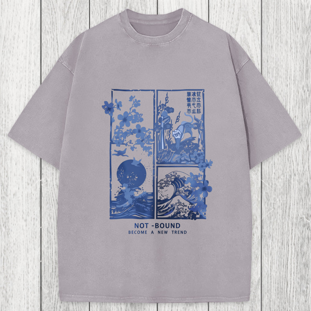 Tokyosol Not Bound Japanese Print Art Washed T-Shirt