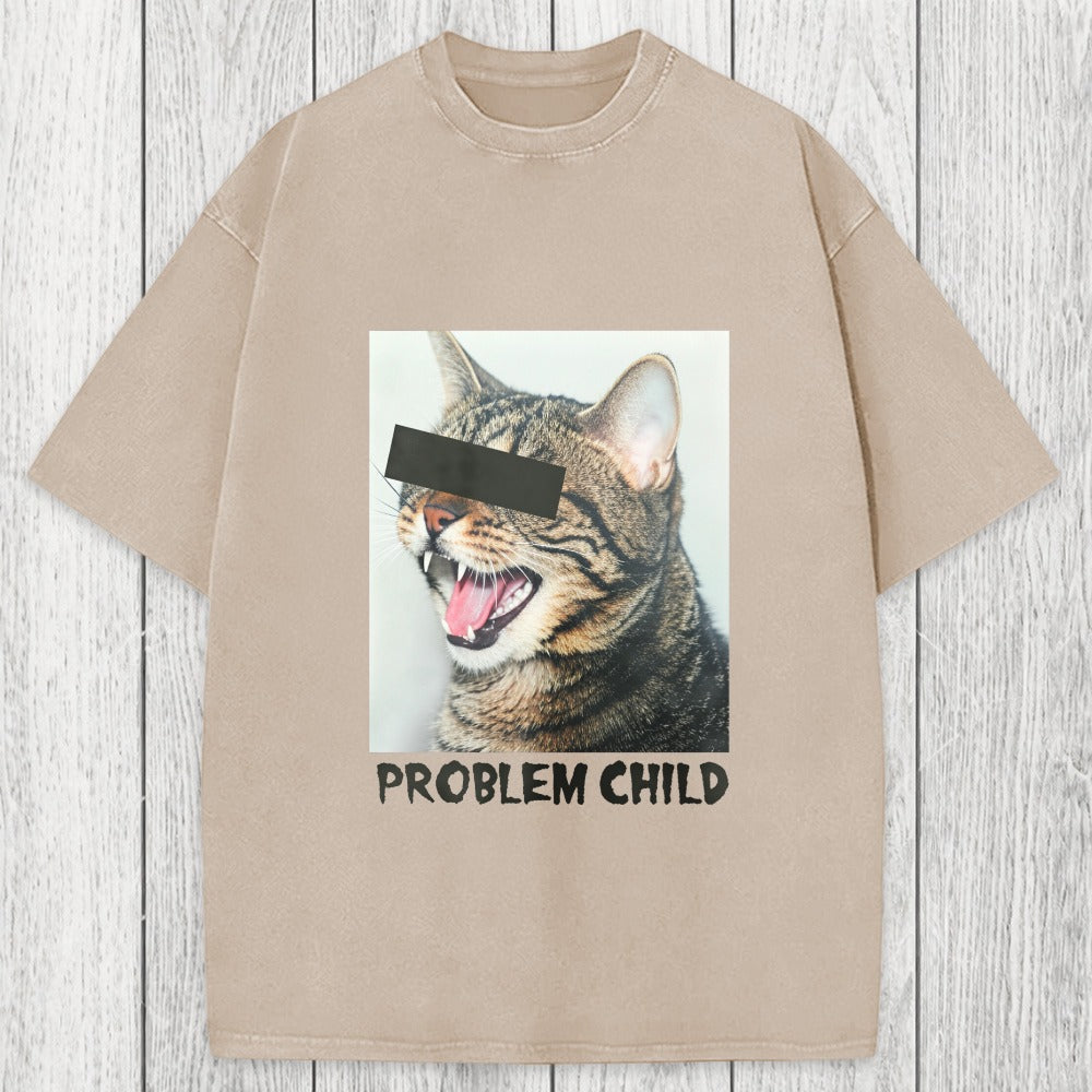 Tokyosol Problem Child Cat Washed T-Shirt