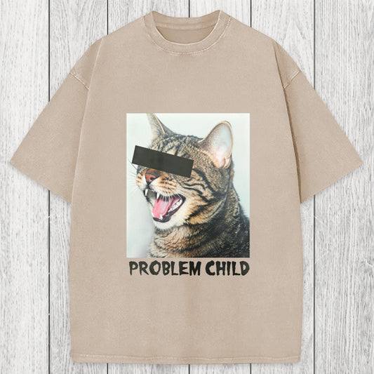 Tokyosol Problem Child Cat Washed T-Shirt