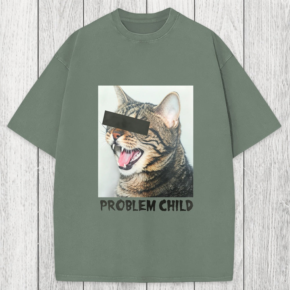Tokyosol Problem Child Cat Washed T-Shirt