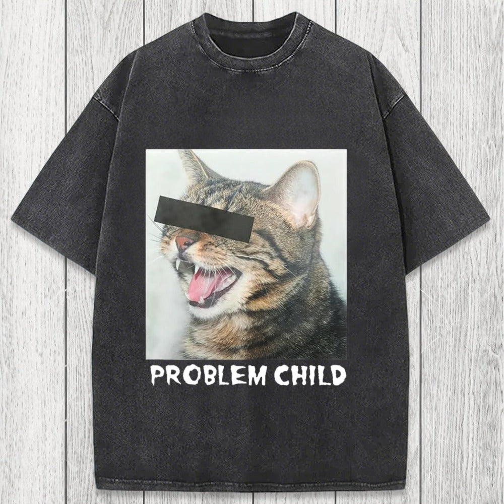 Tokyosol Problem Child Cat Washed T-Shirt