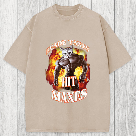 Tokyosol Evade Taxes Hit Maxes Cat Gym Meme Washed T-Shirt