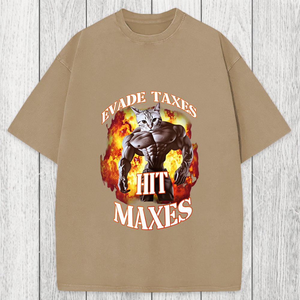 Tokyosol Evade Taxes Hit Maxes Cat Gym Meme Washed T-Shirt