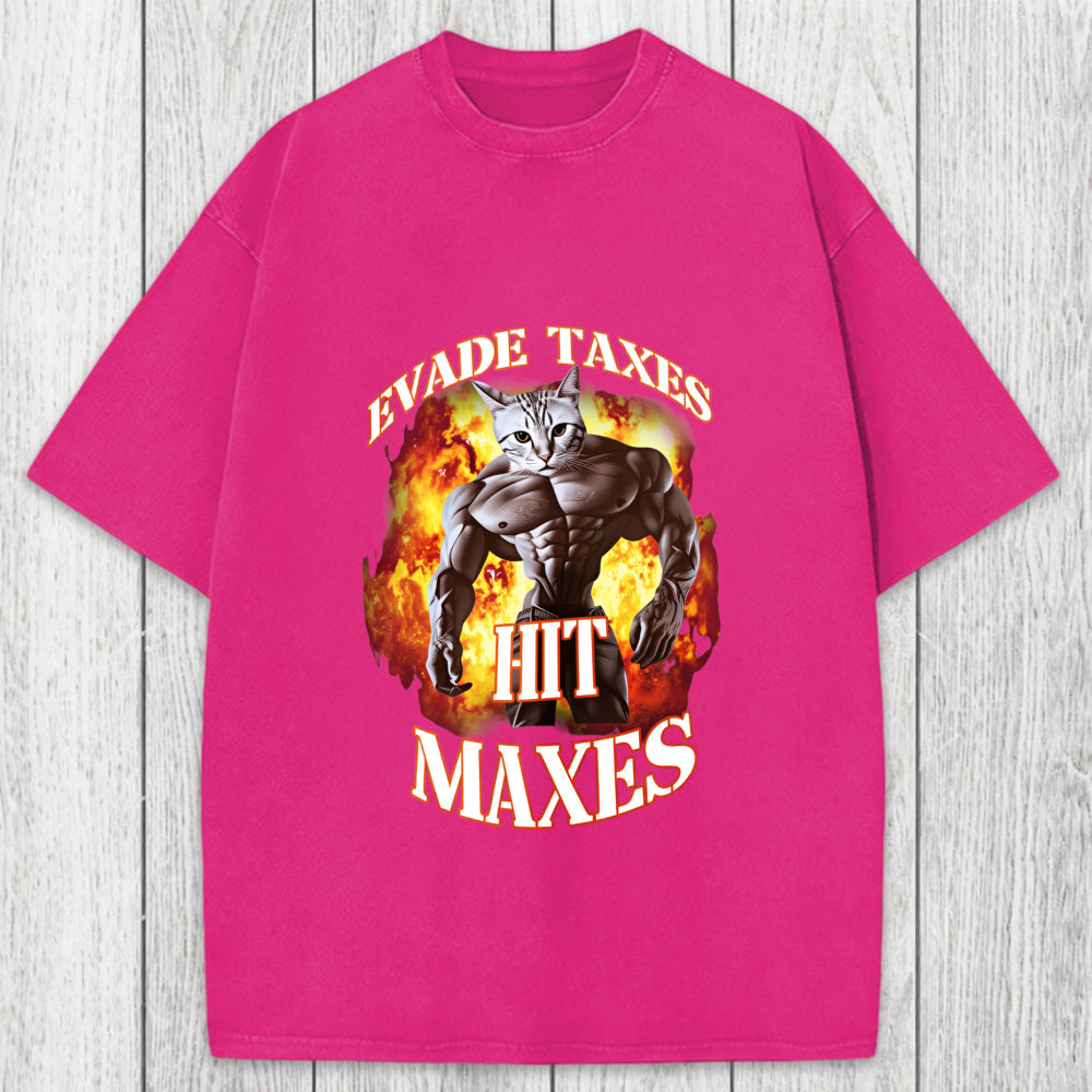 Tokyosol Evade Taxes Hit Maxes Cat Gym Meme Washed T-Shirt