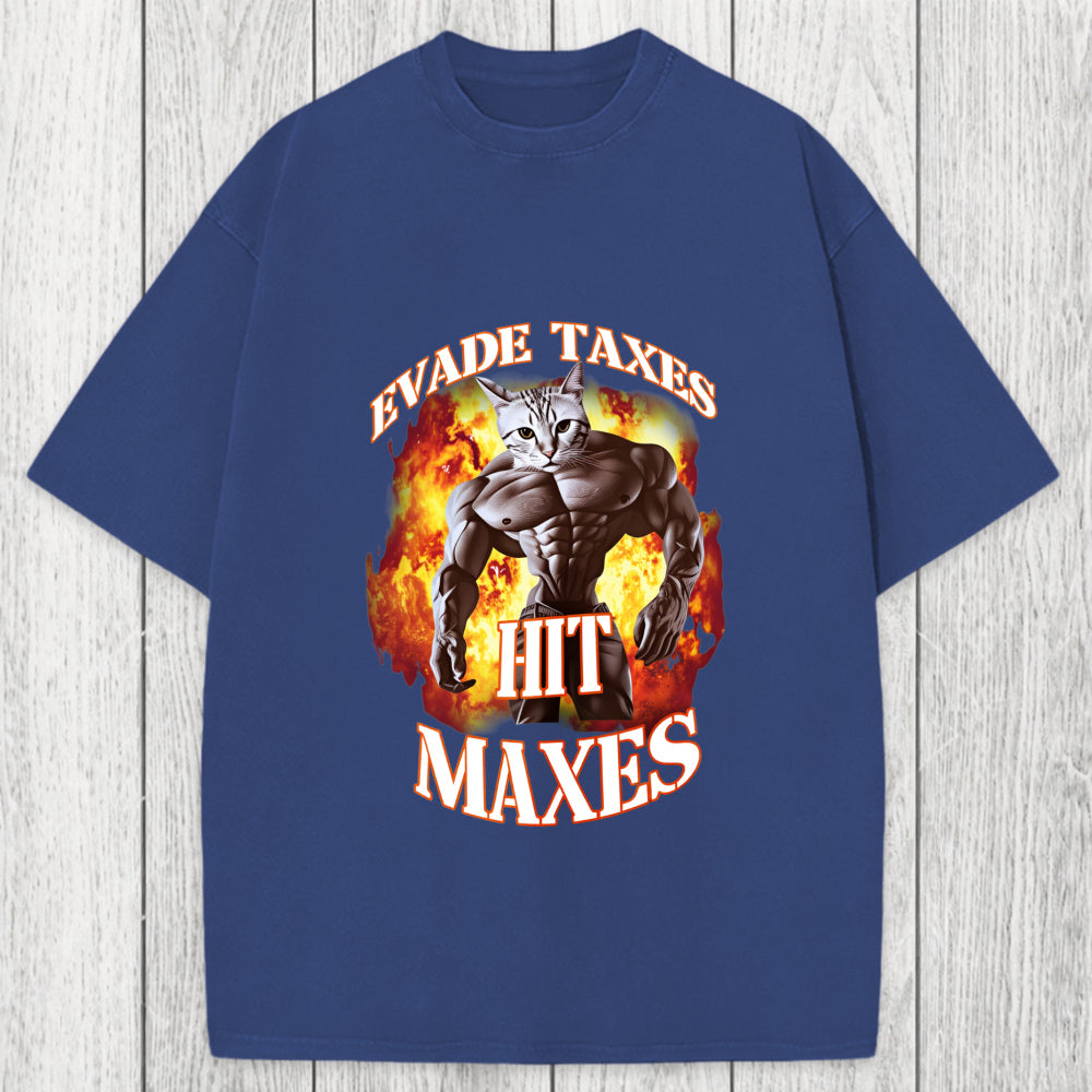 Tokyosol Evade Taxes Hit Maxes Cat Gym Meme Washed T-Shirt