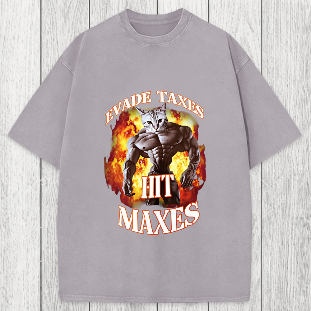 Tokyosol Evade Taxes Hit Maxes Cat Gym Meme Washed T-Shirt