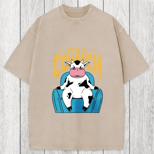 Tokyosol Its A Cowch Funny Cow Washed T-Shirt