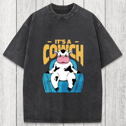 Tokyosol Its A Cowch Funny Cow Washed T-Shirt