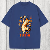 Tokyosol Funny Sushi Cat Washed T-Shirt