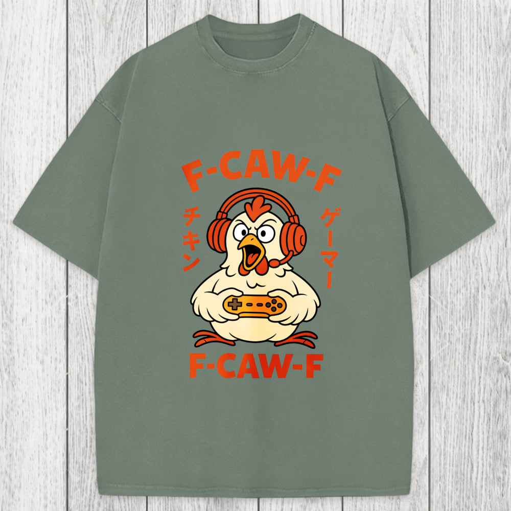 Tokyosol F-Caw-F Chicken Gamer Funny Washed T-Shirt