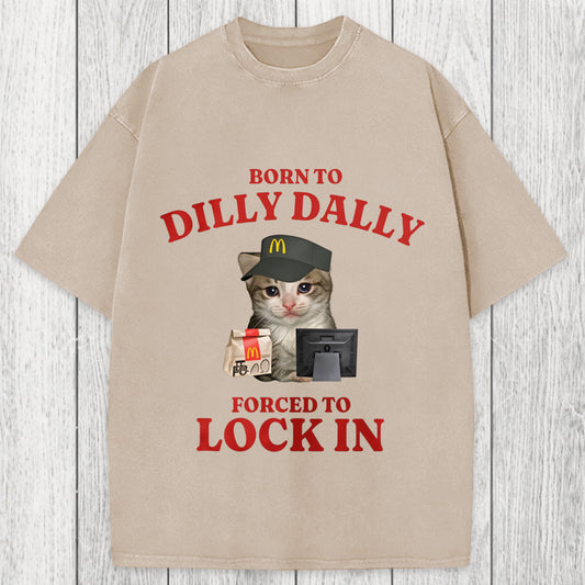 Tokyosol Sad Cat Born to Dilly Dally Washed T-Shirt