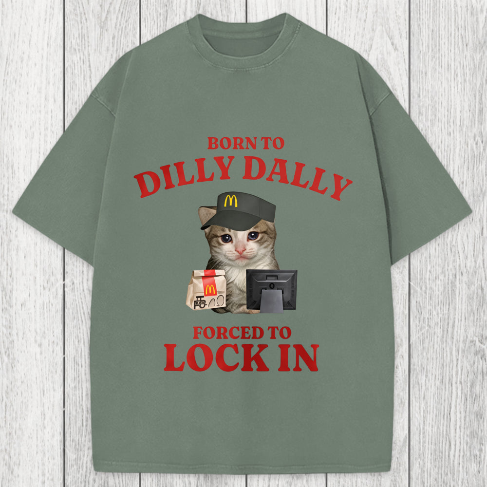 Tokyosol Sad Cat Born to Dilly Dally Washed T-Shirt