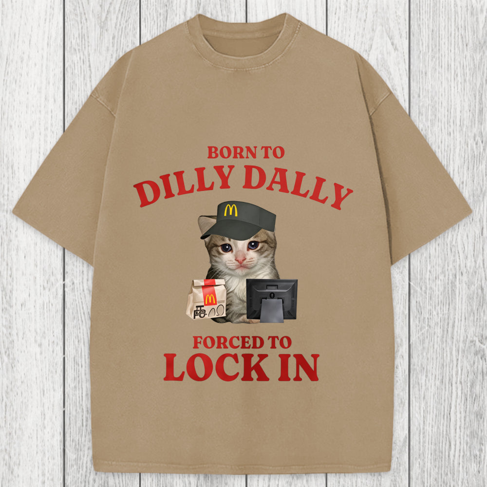 Tokyosol Sad Cat Born to Dilly Dally Washed T-Shirt