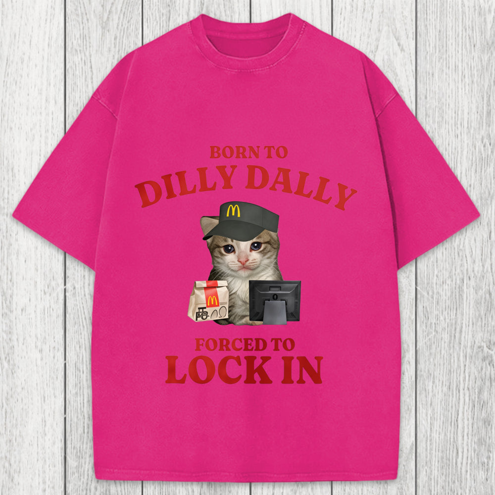 Tokyosol Sad Cat Born to Dilly Dally Washed T-Shirt