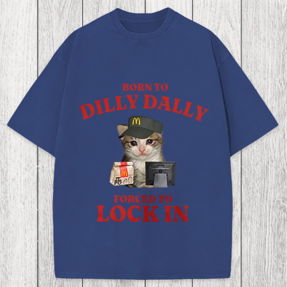 Tokyosol Sad Cat Born to Dilly Dally Washed T-Shirt