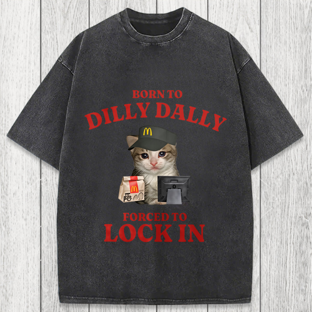 Tokyosol Sad Cat Born to Dilly Dally Washed T-Shirt