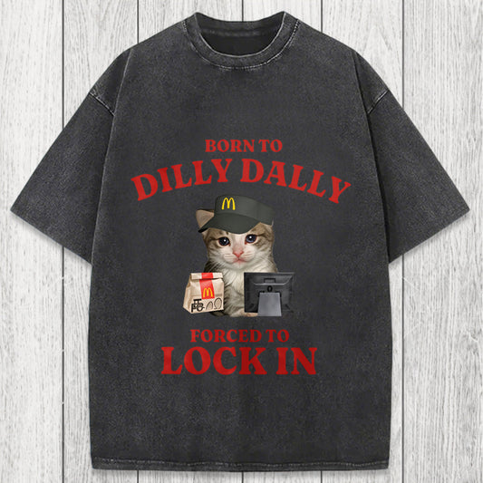 Tokyosol Sad Cat Born to Dilly Dally Washed T-Shirt