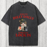Tokyosol Sad Cat Born to Dilly Dally Washed T-Shirt
