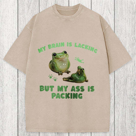Tokyosol My Brain Is Lacking Funny Frog Meme Washed T-Shirt