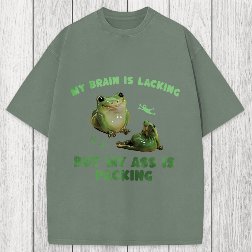 Tokyosol My Brain Is Lacking Funny Frog Meme Washed T-Shirt