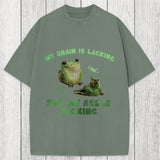 Tokyosol My Brain Is Lacking Funny Frog Meme Washed T-Shirt