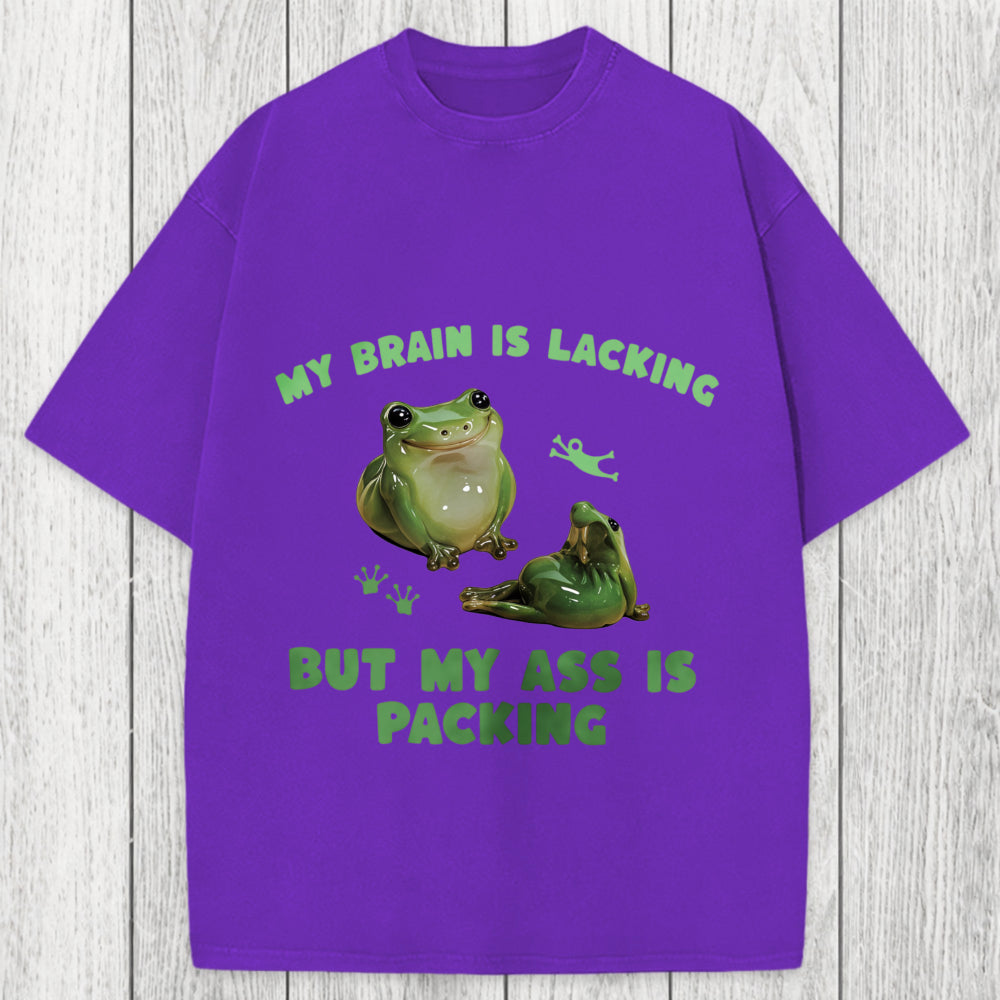 Tokyosol My Brain Is Lacking Funny Frog Meme Washed T-Shirt