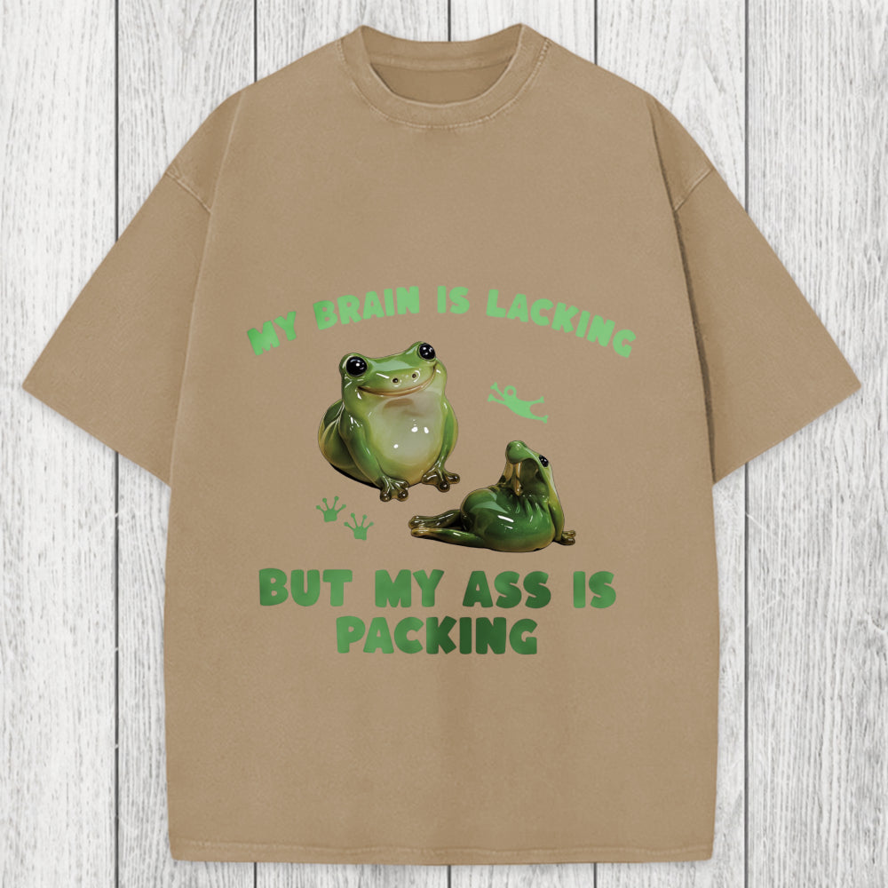 Tokyosol My Brain Is Lacking Funny Frog Meme Washed T-Shirt