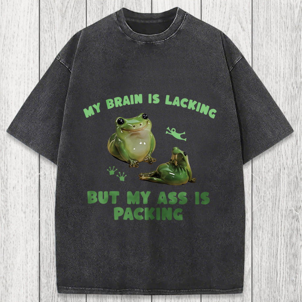 Tokyosol My Brain Is Lacking Funny Frog Meme Washed T-Shirt