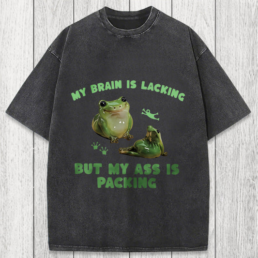 Tokyosol My Brain Is Lacking Funny Frog Meme Washed T-Shirt