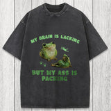 Tokyosol My Brain Is Lacking Funny Frog Meme Washed T-Shirt