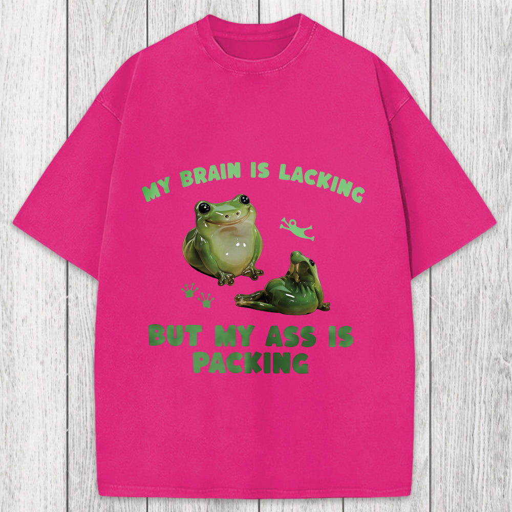 Tokyosol My Brain Is Lacking Funny Frog Meme Washed T-Shirt