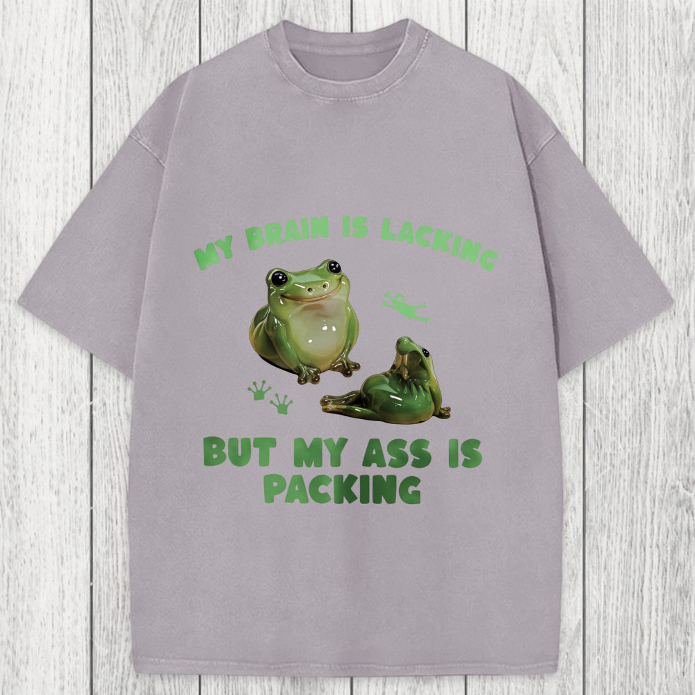 Tokyosol My Brain Is Lacking Funny Frog Meme Washed T-Shirt