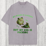 Tokyosol My Brain Is Lacking Funny Frog Meme Washed T-Shirt
