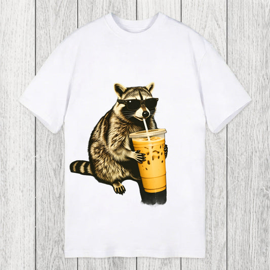 Tokyosol Racoon with a Ice Coffee Classic T-Shirt