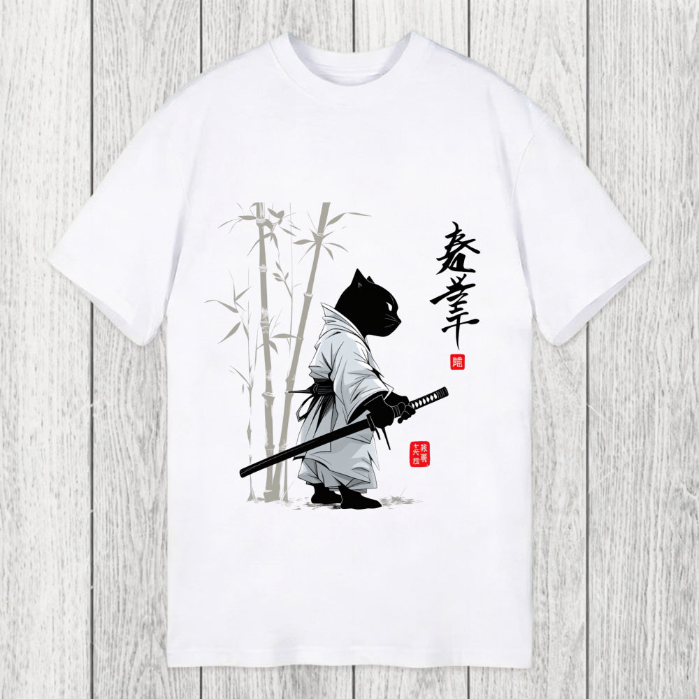 Tokyosol Samurai Cat Japanese Kanji Classic T-Shirt