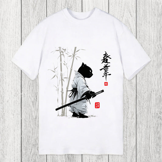 Tokyosol Samurai Cat Japanese Kanji Classic T-Shirt