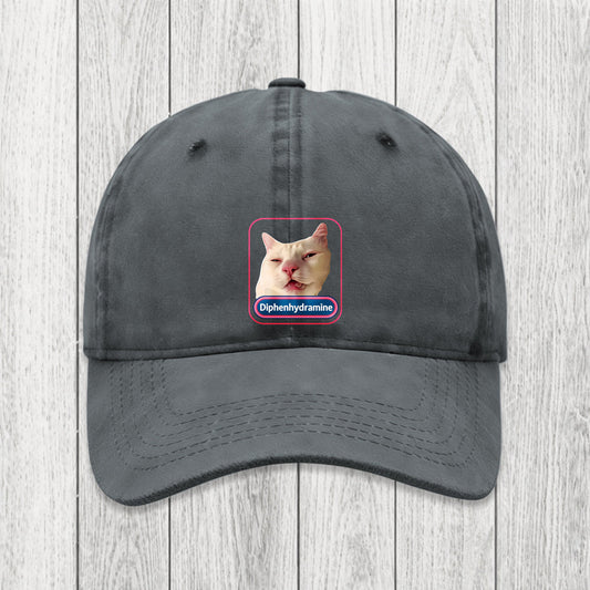 Tokyosol Funny Diphenhydramine Meme Cat Washed Cap