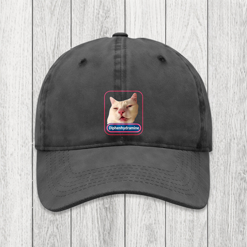 Tokyosol Funny Diphenhydramine Meme Cat Washed Cap