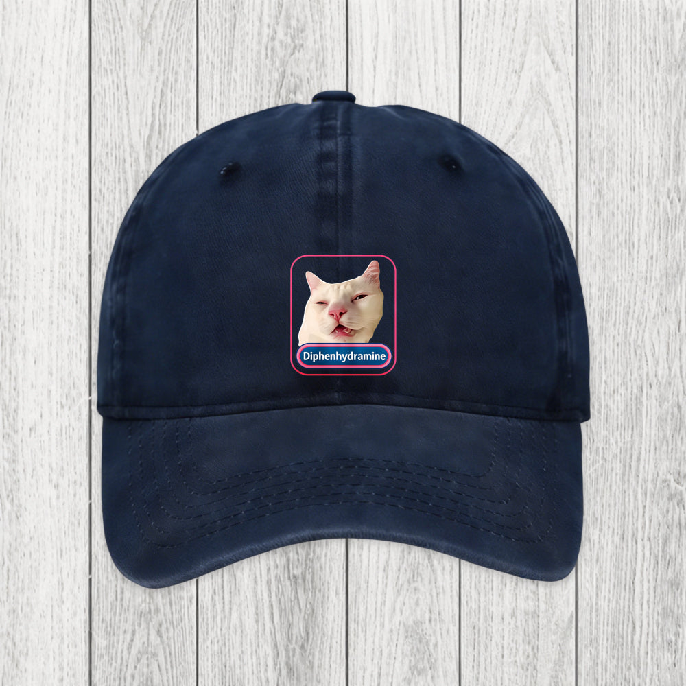 Tokyosol Funny Diphenhydramine Meme Cat Washed Cap