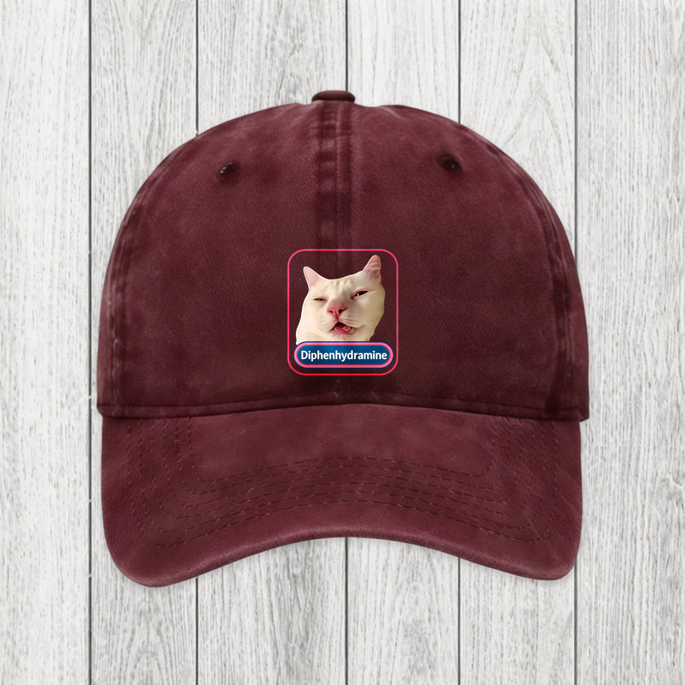 Tokyosol Funny Diphenhydramine Meme Cat Washed Cap