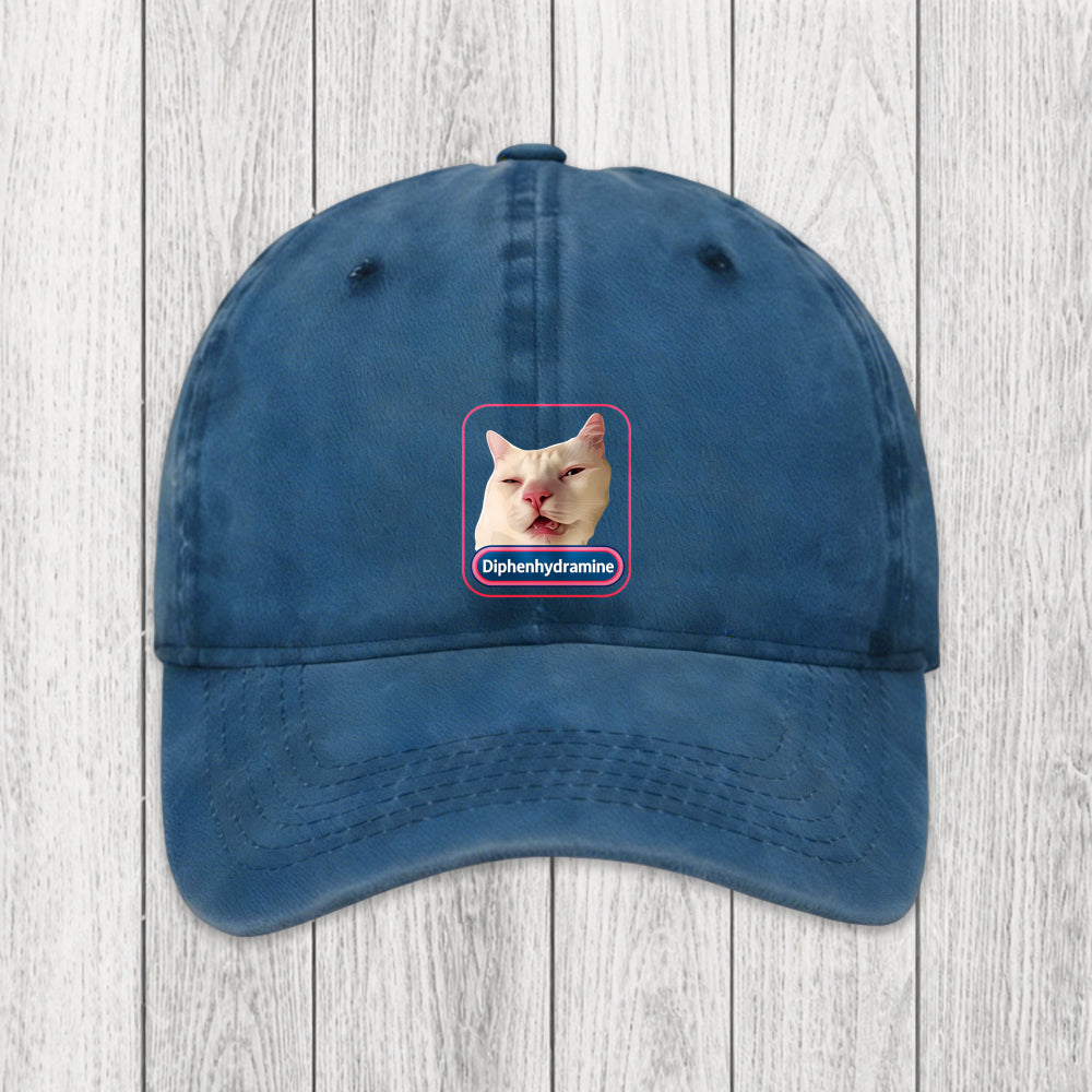 Tokyosol Funny Diphenhydramine Meme Cat Washed Cap