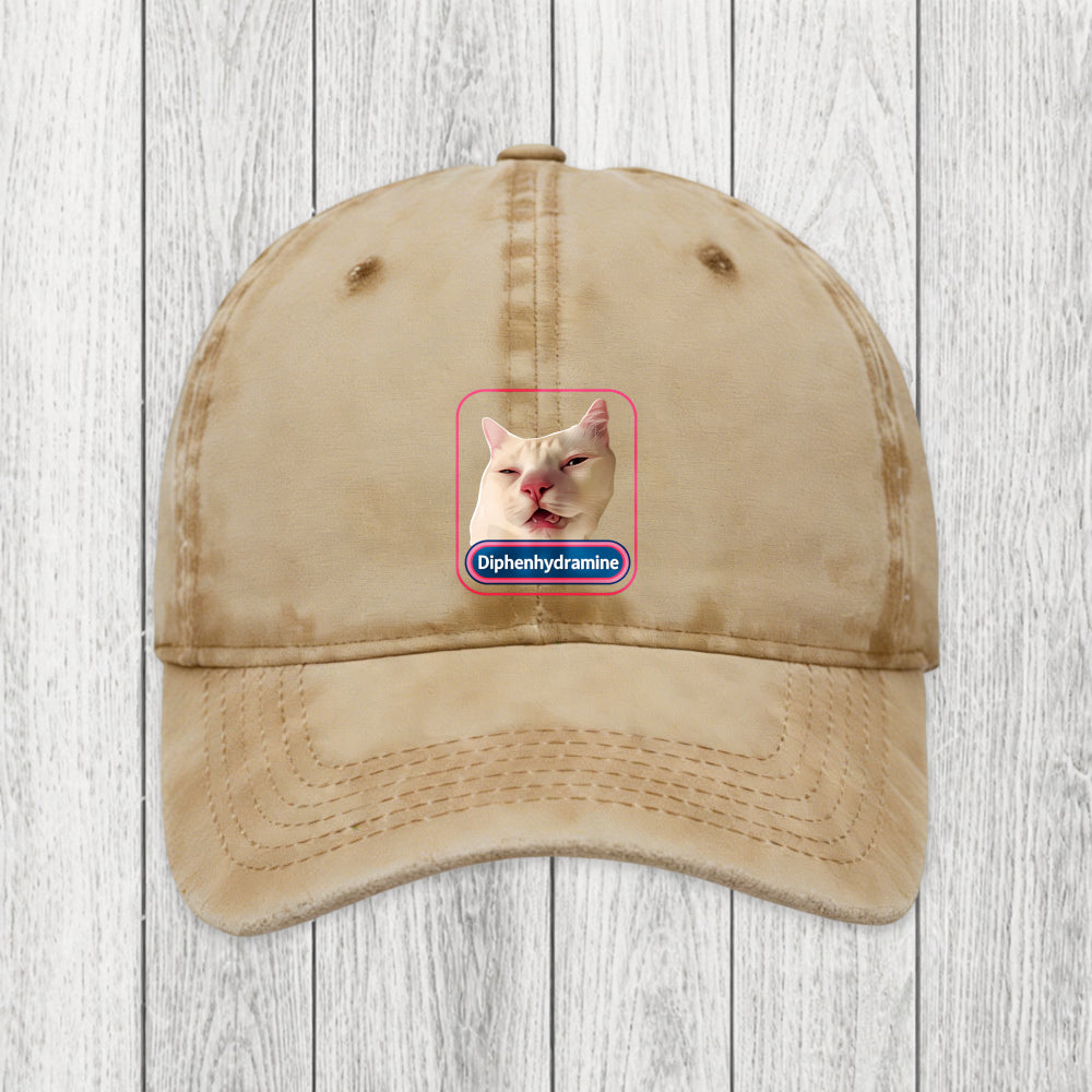 Tokyosol Funny Diphenhydramine Meme Cat Washed Cap