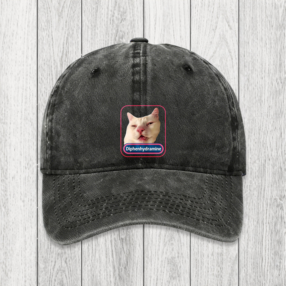 Tokyosol Funny Diphenhydramine Meme Cat Washed Cap