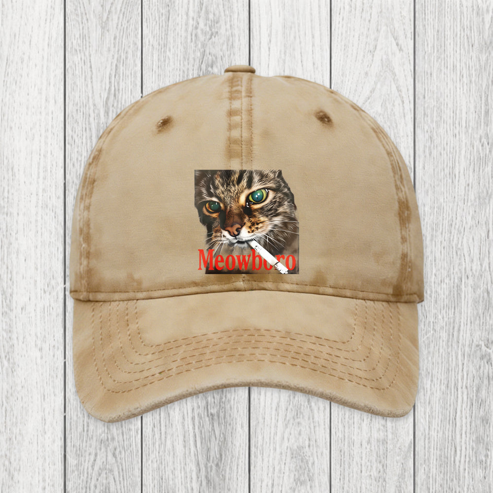 Tokyosol Funny Smoking Cat Meme Washed Cap