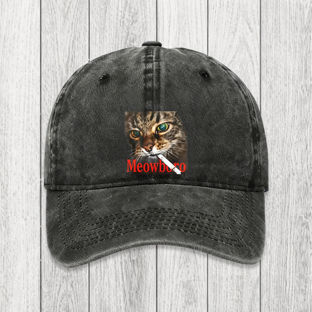 Tokyosol Funny Smoking Cat Meme Washed Cap
