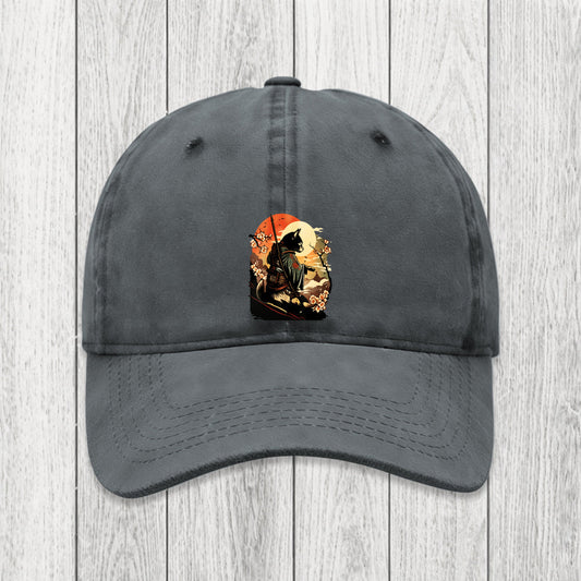 Tokyosol Cat Ninja Ukiyo-e Anime Style Samurai Washed Cap