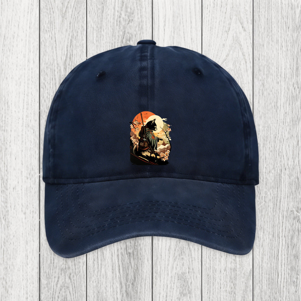 Tokyosol Cat Ninja Ukiyo-e Anime Style Samurai Washed Cap
