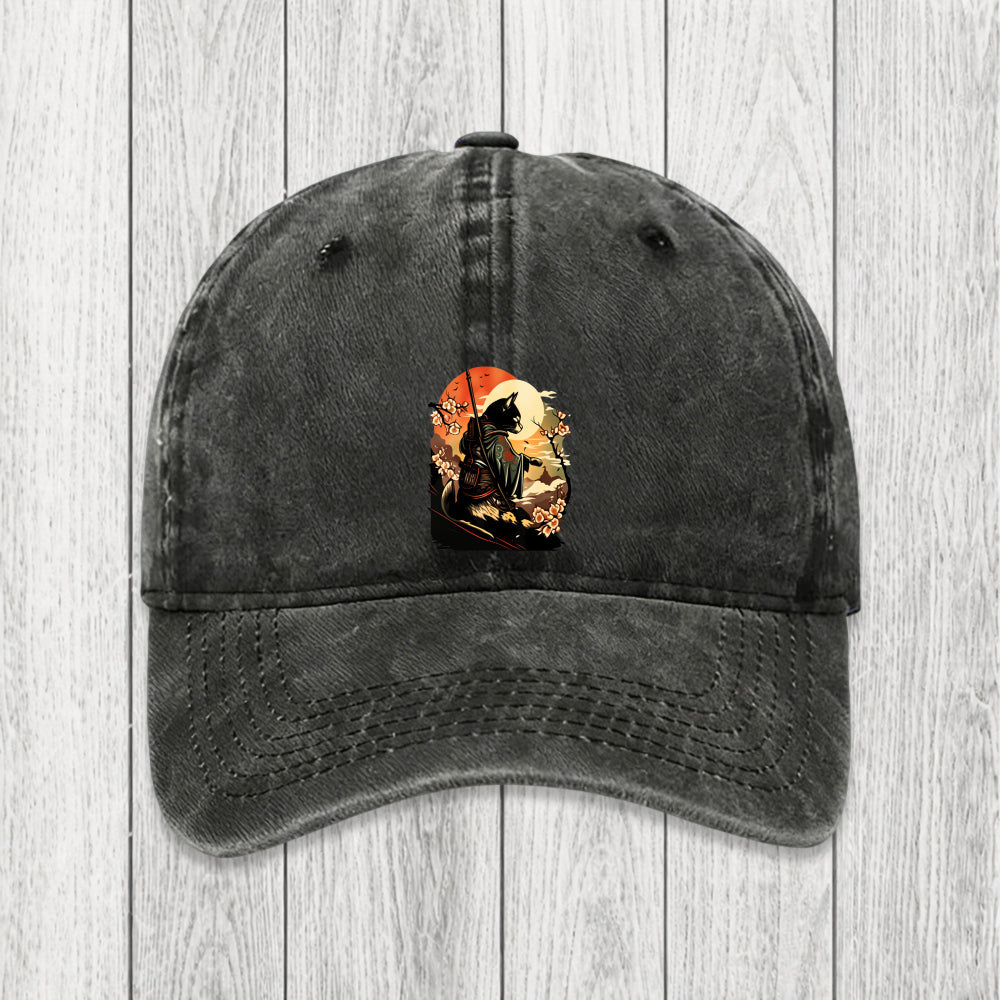 Tokyosol Cat Ninja Ukiyo-e Anime Style Samurai Washed Cap