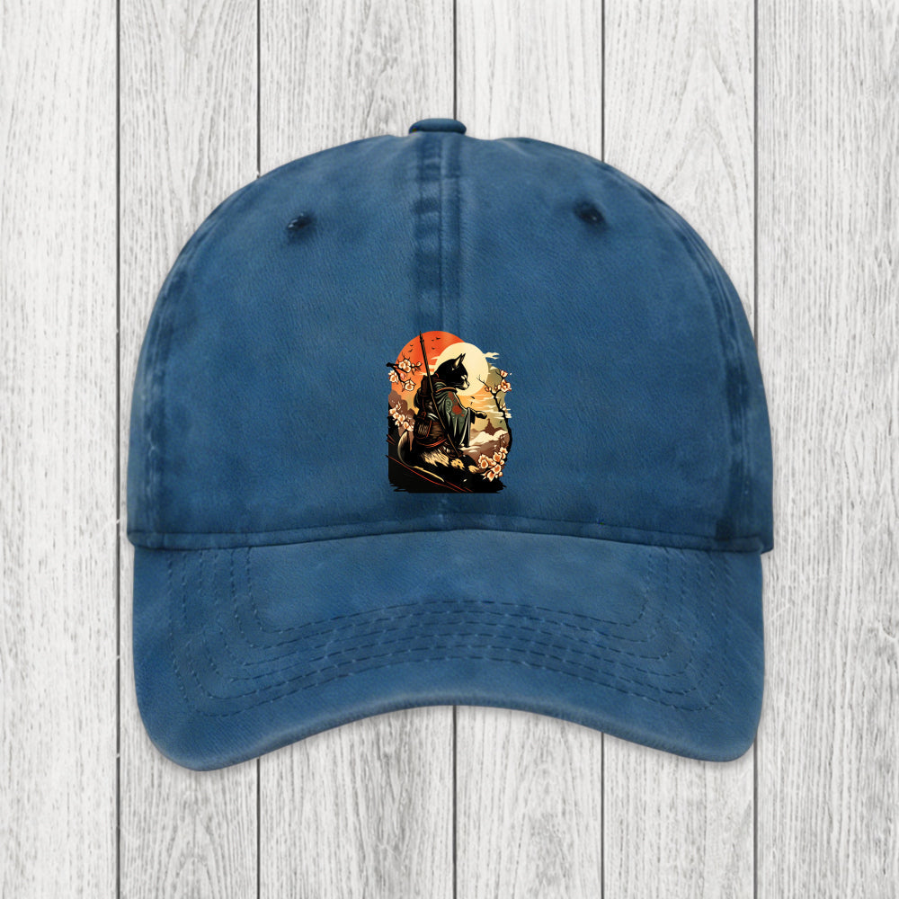 Tokyosol Cat Ninja Ukiyo-e Anime Style Samurai Washed Cap